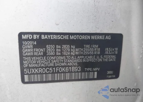 2015 BMW X5 xDrive35I из США, поврежденный, VIN 5UXKR0C51F0K61893